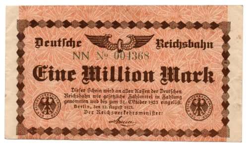 1923 German Berlin Reichsbanknote 1 Million Mark Low Serial `004368`