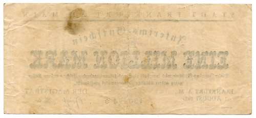 1923 German City of Frankfurt (Prussian province of Hesse-Nassau) 1 Million Mark, Town Issue, Star N