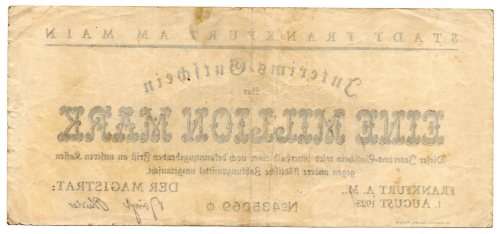 1923 German City of Frankfurt (Prussian province of Hesse-Nassau) 1 Million Mark, Town Issue, Star N