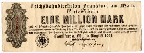 1923 German City of Frankfurt (Prussian province of Hesse-Nassau) 1 Million Mark, Town Issue