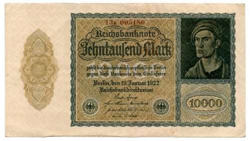 1922 German Berlin Reichsbanknote 10 000 Mark Pick#72, Lower Serial # `005180`