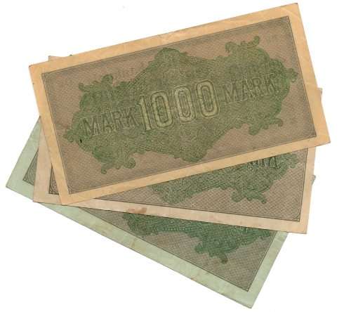 1923 German Berlin Reichsbanknote Set of 3 Varieties of 1000 Marks, Pick#76a White paper, Pick#76b Y