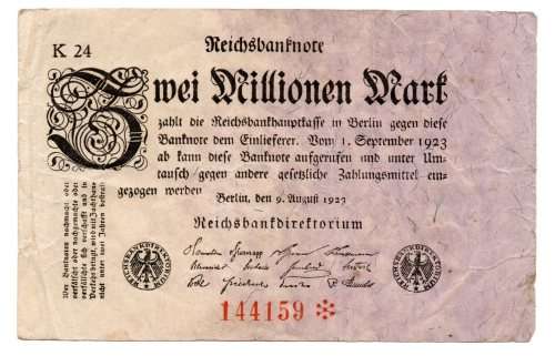 1923 German Berlin Reichsbanknote 2 Million Mark Star Note (Replacement) Pick#103