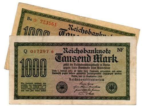 1923 German Berlin Reichsbanknote Pair of 2 Varieties of 1000 Mark Star Replacement Notes, Pick#76a