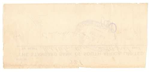 1911 The Standard Bank of South Africa Limited withdrawal receipt, 2 Shillings