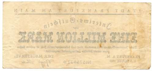 1923 German City of Frankfurt (Prussian province of Hesse-Nassau) 1 Million Mark, Town Issue, Star N