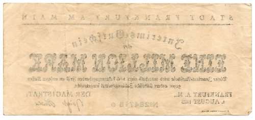 1923 German City of Frankfurt (Prussian province of Hesse-Nassau) 1 Million Mark, Town Issue, Star N
