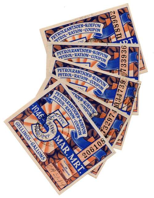 Lot of 5 x 1946 South Africa Petrol Coupons 5 Gallons