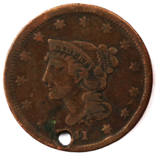 1841 United States Large Cent, holed