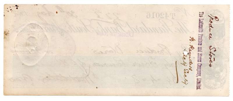 1912 The Standard Bank of South Africa Limited Ladismith (Cape Colony) Cheque, 34 Pounds 4 Shilling