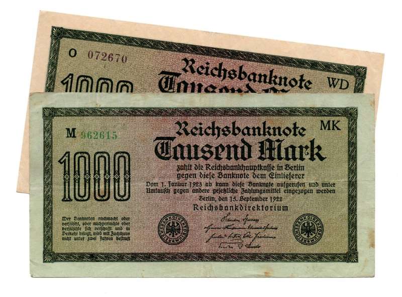 1923 German Berlin Reichsbanknote Pair of 2 Varieties of 1000 Marks, Pick#76a White paper, Pick#76g