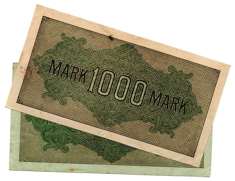 1923 German Berlin Reichsbanknote Pair of 2 Varieties of 1000 Marks, Pick#76a White paper, Pick#76g