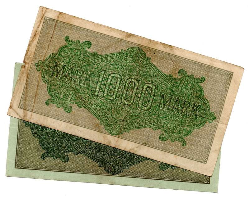 1923 German Berlin Reichsbanknote Pair of 2 Varieties of 1000 Marks, Pick#76a White paper, Pick#76g