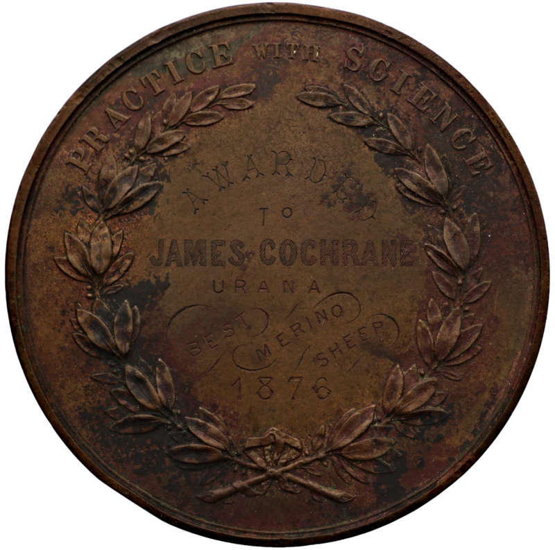 1876 Australia Agricultural Society of New South Wales 85mm Medal, Practice and Science Medal Awarde