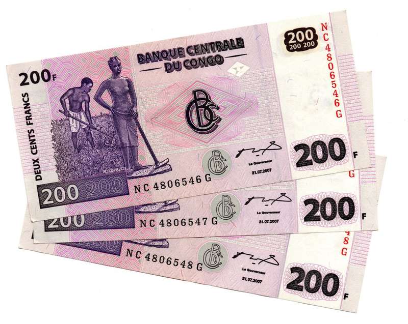 Lot of 3 x Consecutive 2007 Congo 200 Francs `NC4806546 to NC4806548` Pick#99a
