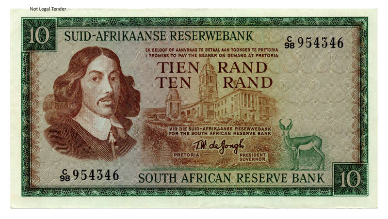 1967 South Africa Type 7, TW De Jongh First Issue R10