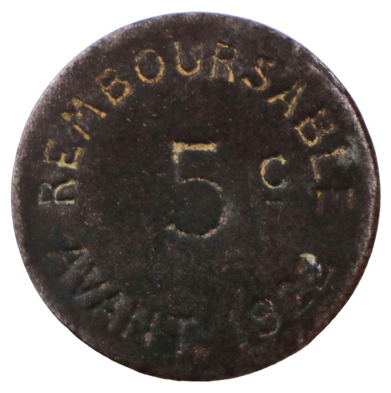 1922 France Chamber of Commerce Commune of Bayonne Iron 5c token