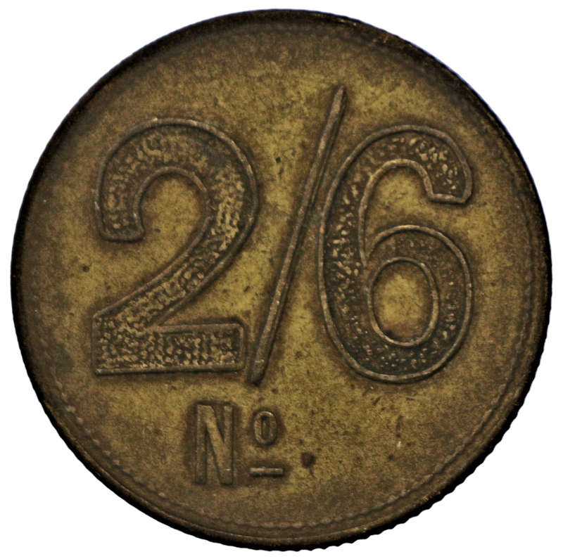 Unissued O.G. & Co (Osborne, Garret & Co) Barber Check Token 2/6 Shillings