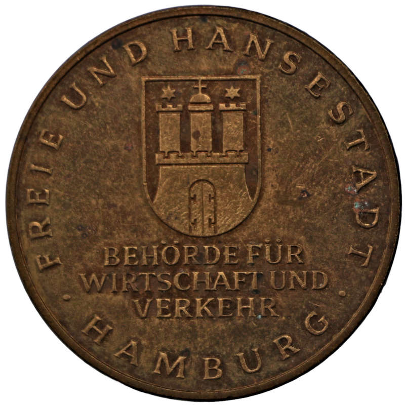 1974 German City Hamburg Opening of the Kohlbrand Bridge Copper plated steel Medallion
