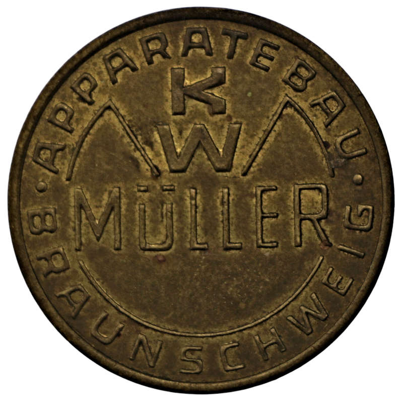 ND German KWM Ges. Gesch. Münzprüfer Token/Apparatebau K W Müller Braunschweig