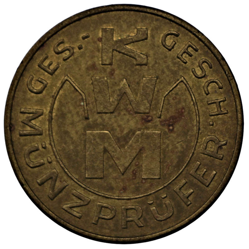 ND German KWM Ges. Gesch. Münzprüfer Token/Apparatebau K W Müller Braunschweig