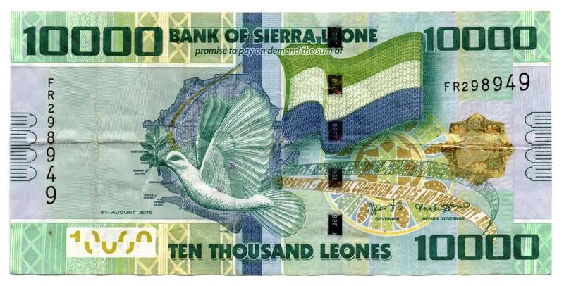 2015 Sierra Leone 10 000 Leones, folds