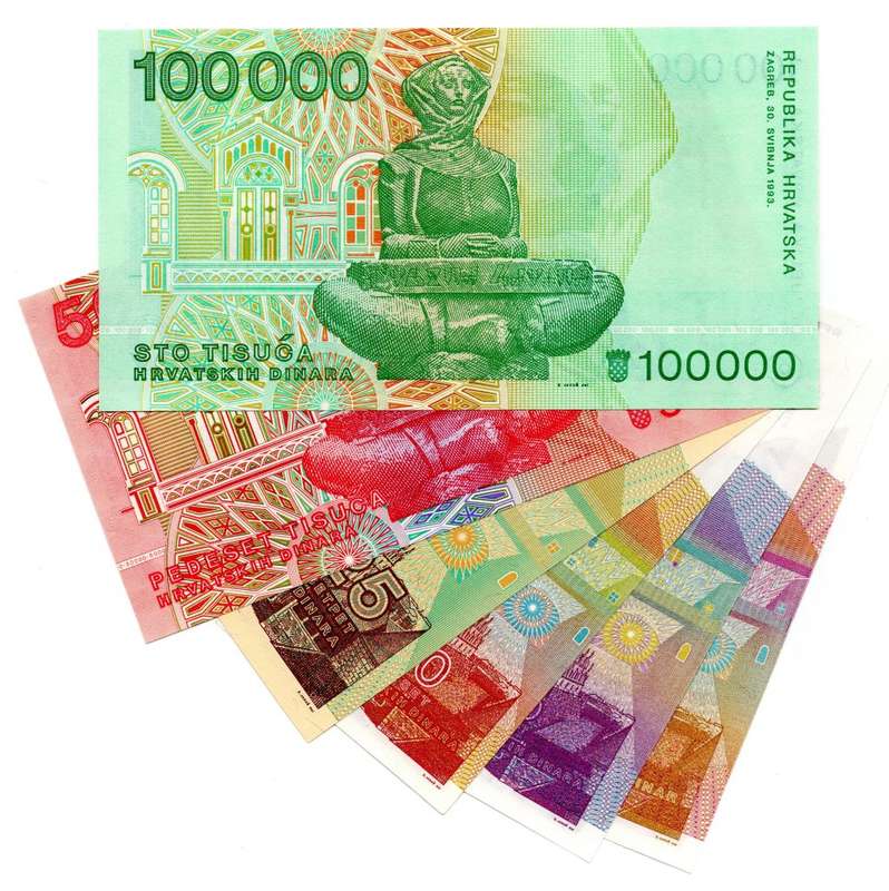 1991-93 Croatia note lot 1-1000 Dinars