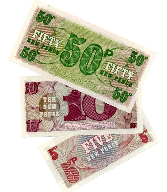 1972 British Armed Forces 6th Series Military Voucher note lot 5 - 50 New Pence: