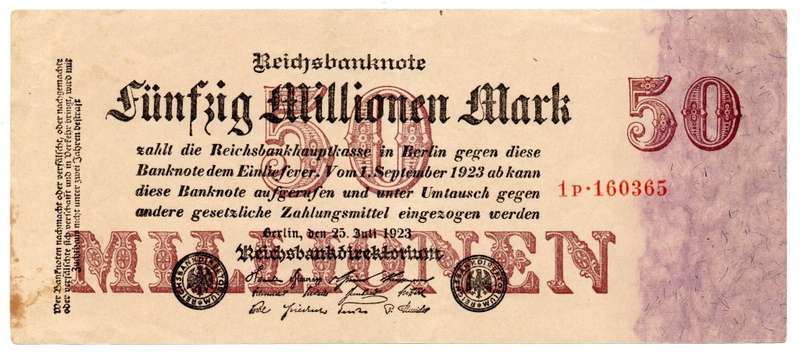 1923 German Berlin Reichsbanknote 50 Million Mark Pick#98a