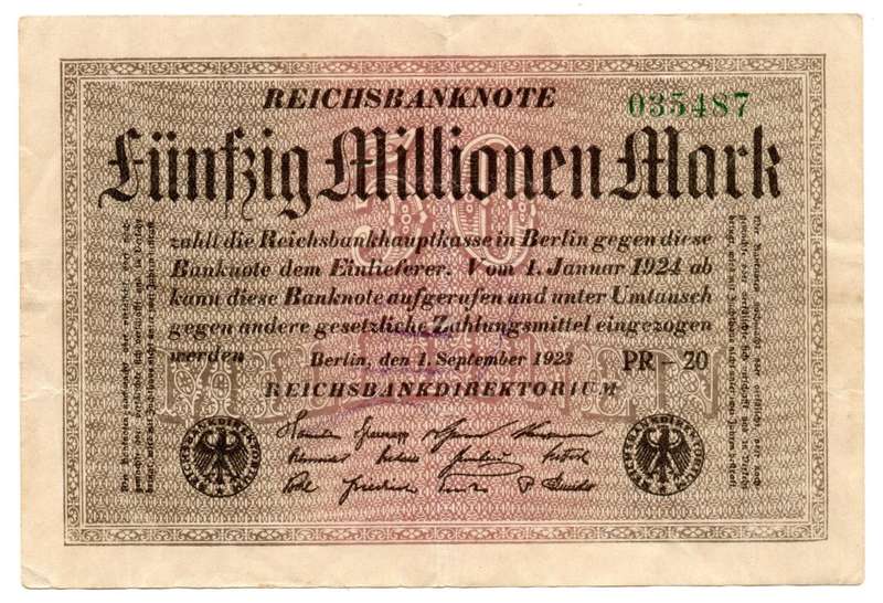 1923 German 50 Million Mark Pick#109