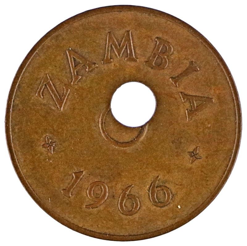 Error 1966 Zambia One Penny Off Centre Hole punch
