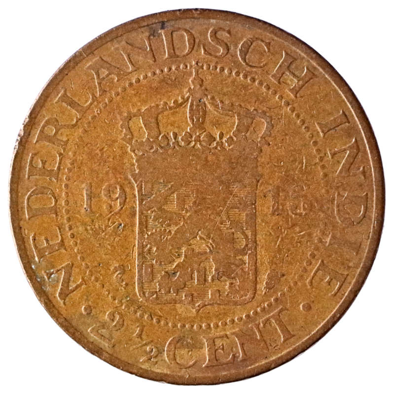 1915 Indonesia Netherlands East Indies 2 1/2 Cent, Royal Dutch Mint, KM#316