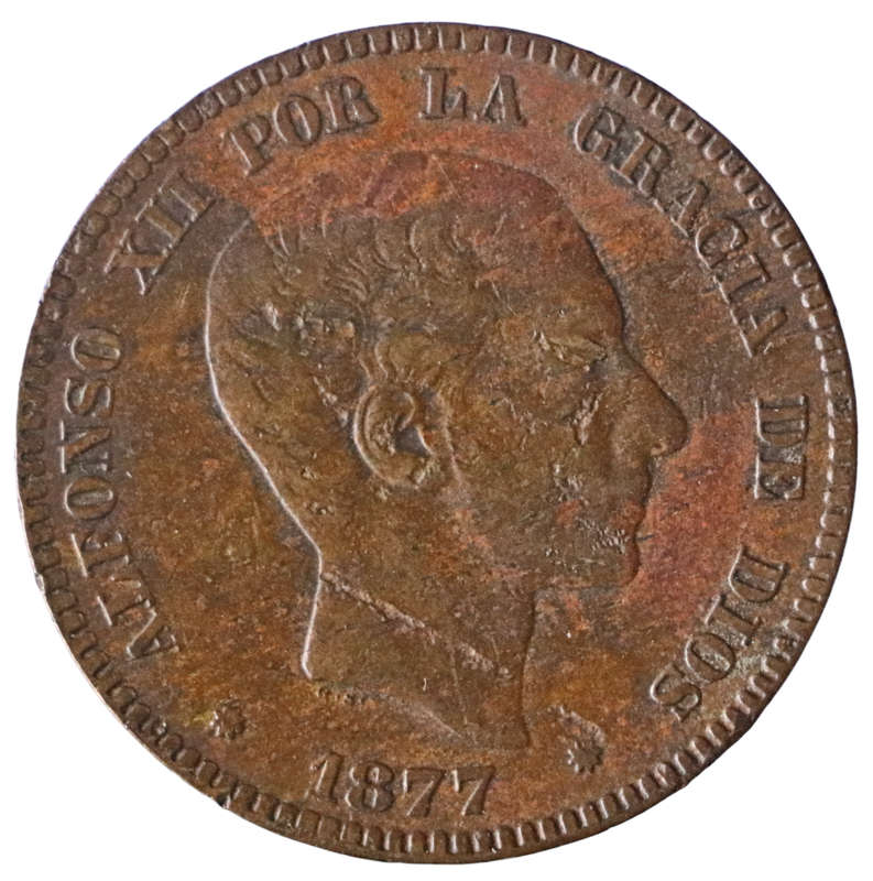 1877 OM Spain 10 Centimes, KM#675