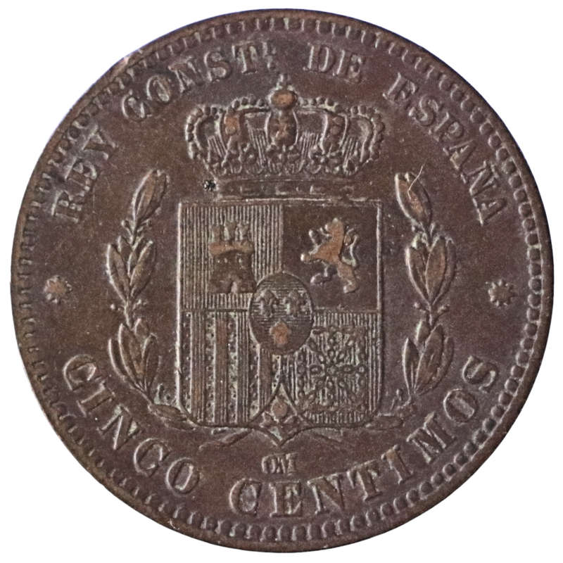 1879 Spain 5 Centimos, 8-pointed star  Barcelona Mint, KM#674