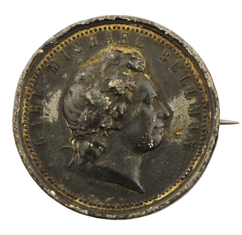 1872 Sweden Carl Michael Bellman Commemorative Medal, brooch pin attached