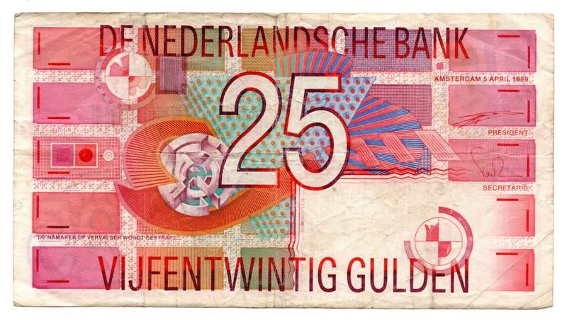 1999 Netherlands 25 Gulden Pick#100