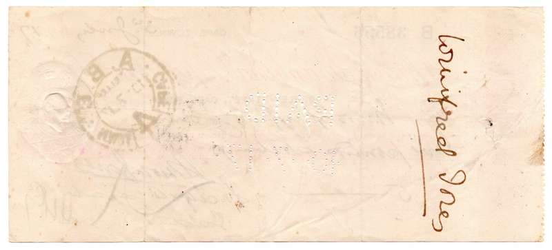 1917 African Banking Corporation Limited Adderley St Cape Town, Cheque issued for £5, stamped with C