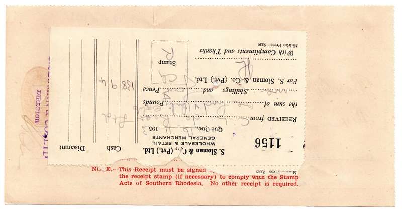 1953 Southern Rhodesia, Barclays Bank - C. L. de Beer. Ltd Anzac Mine, Cheque issued for £138 and 9