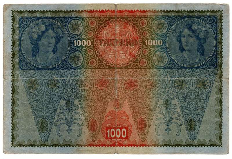 1902 Austria 1000 Kronen Pick#8, centre hole and folds