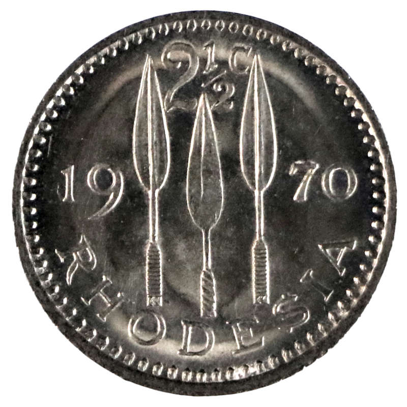 Error 1970 Rhodesia 2 1/2 Cent KM#11 Progressive Indirect Design Transfer (Also known as Ghosting, p