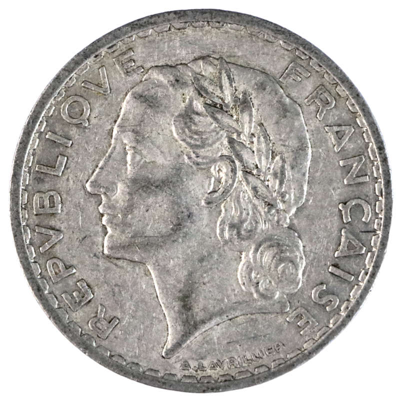 1949 France Fourth Republic Aluminum 5 Francs KM#888b