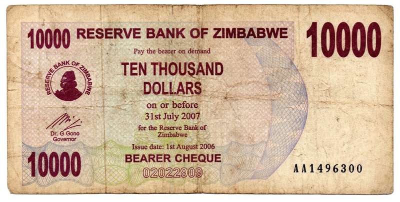 2006 Zimbabwe $10 000 Pick#46a, Without Space in value `10000` Serial prefix AA