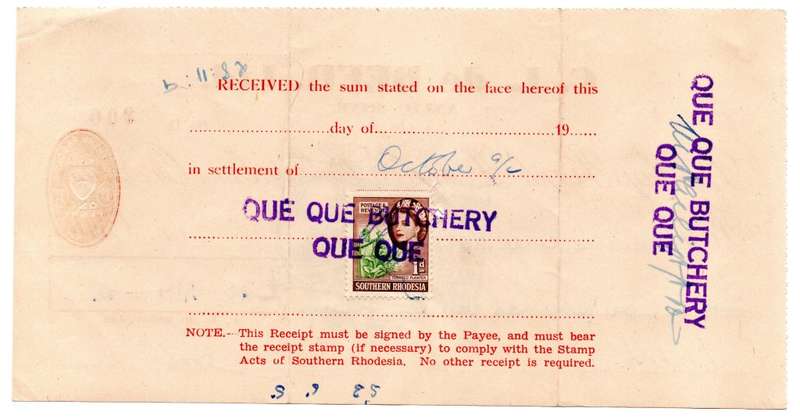 1953 Southern Rhodesia, Barclays Bank - C. L. de Beer. Ltd Anzac Mine, Cheque issued for £25 and 14