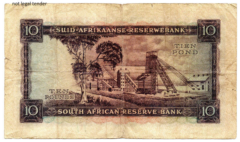 1957 South Africa Type 2 MH De Kock Third Issue 10 Pound `D3`, small edge tears