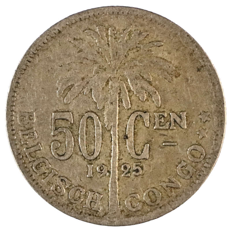 1925 Belgian Congo 50 Centimes (Dutch text) KM#23