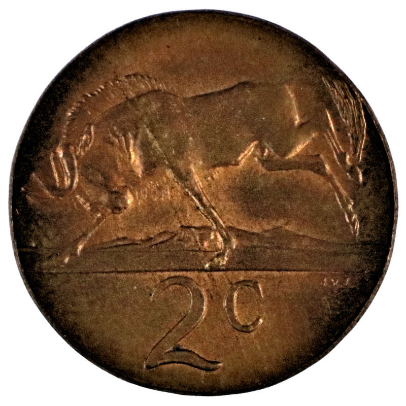 Error 1976 South Africa 2 Cent Struck on 1 Cent Planchet