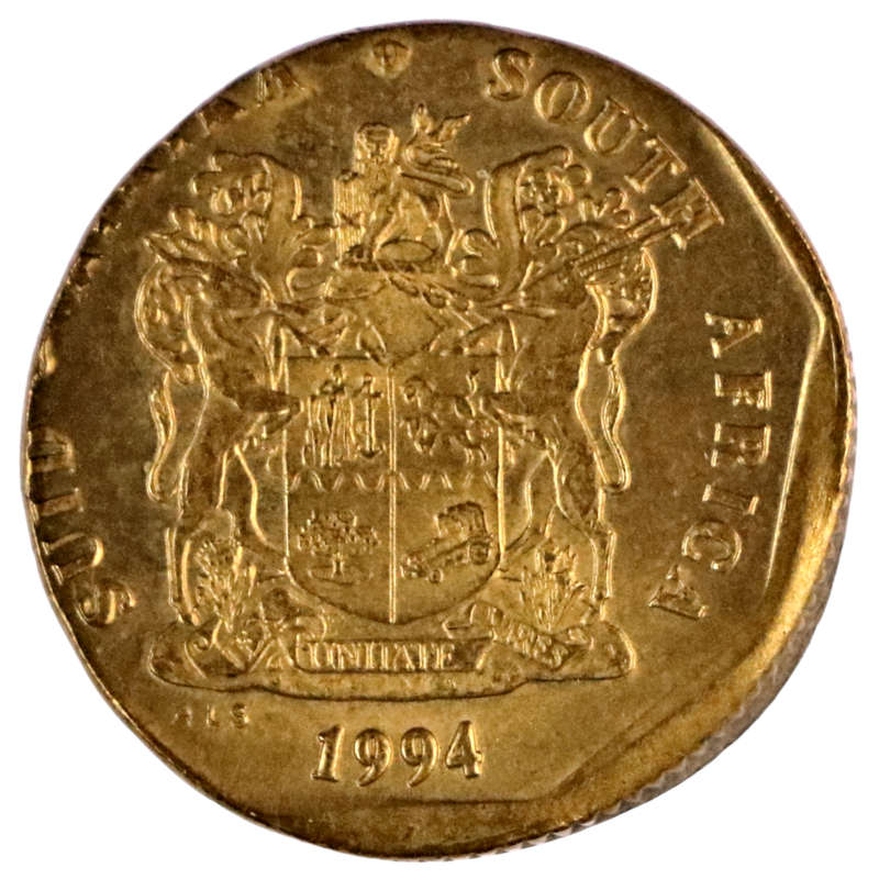 Error 1994 South Africa 50 Cent Struck on 20 Cent Planchet