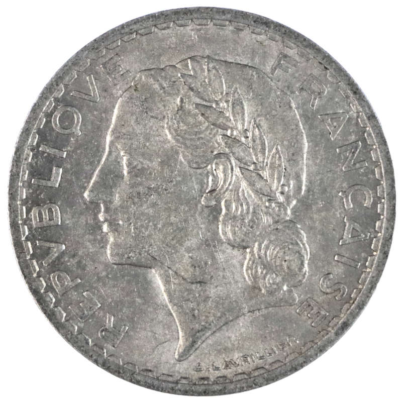 1949 France Fourth Republic Aluminum 5 Francs KM#888b