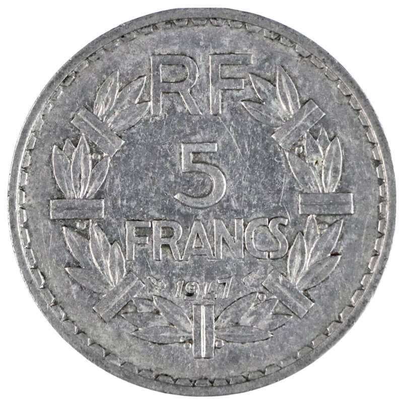 1947 France Fourth Republic Aluminium 5 Francs KM#888b