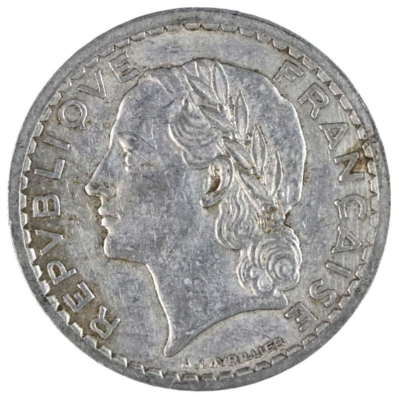 1947 France Fourth Republic Aluminium 5 Francs KM#888b